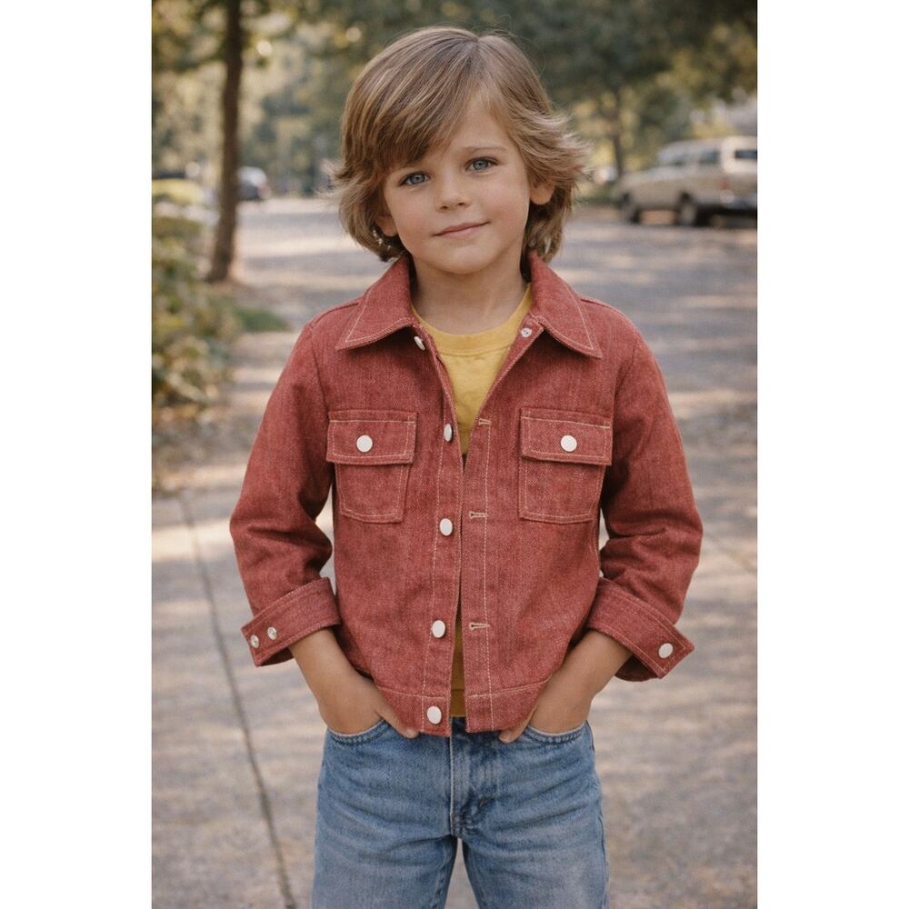 Towncraft Button Up Jacket Outerwear Red Youth Boys Collared Size L (6-7)